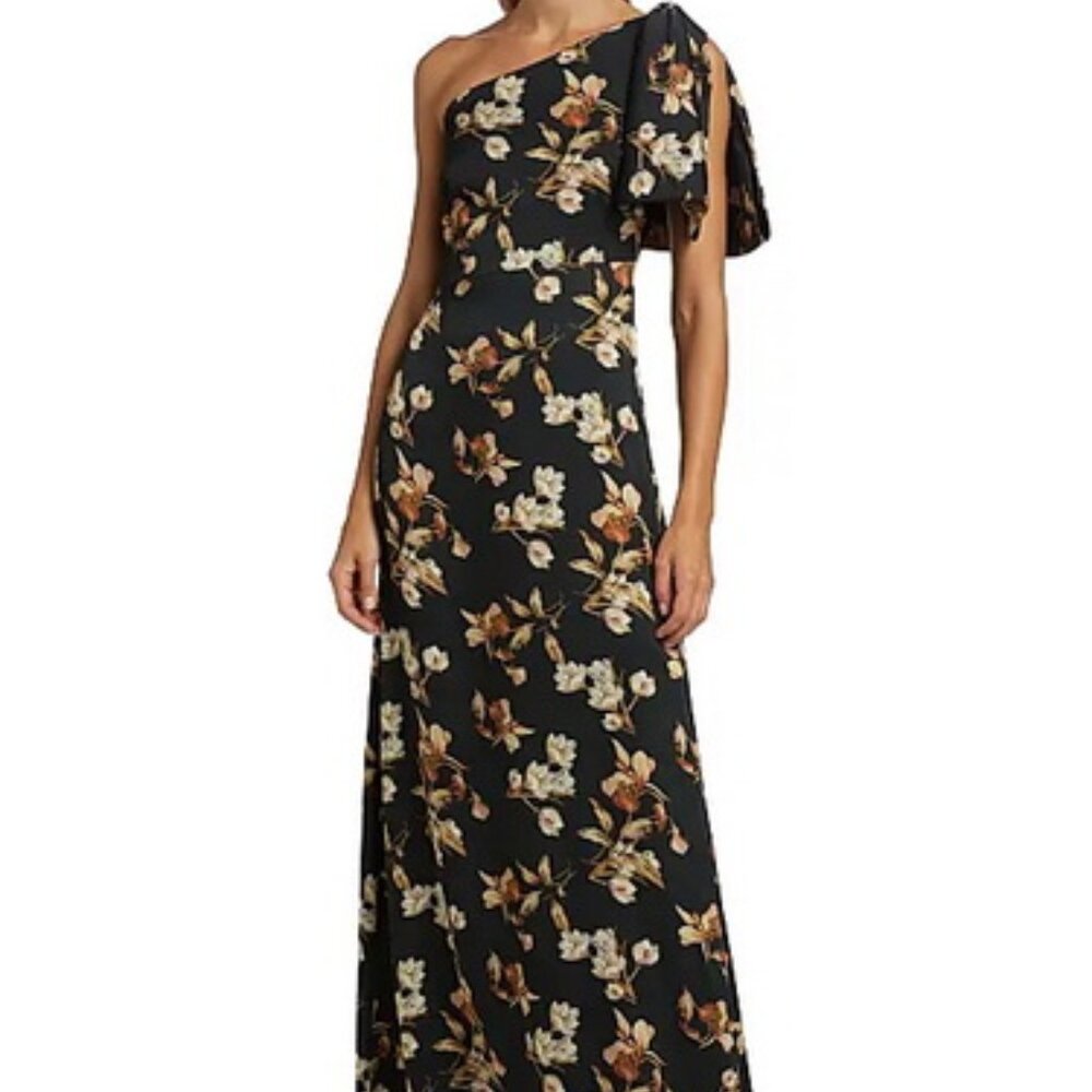 Sachin & Babi Black Venetia Chelsea Bow One-Shoulder Gown Dress